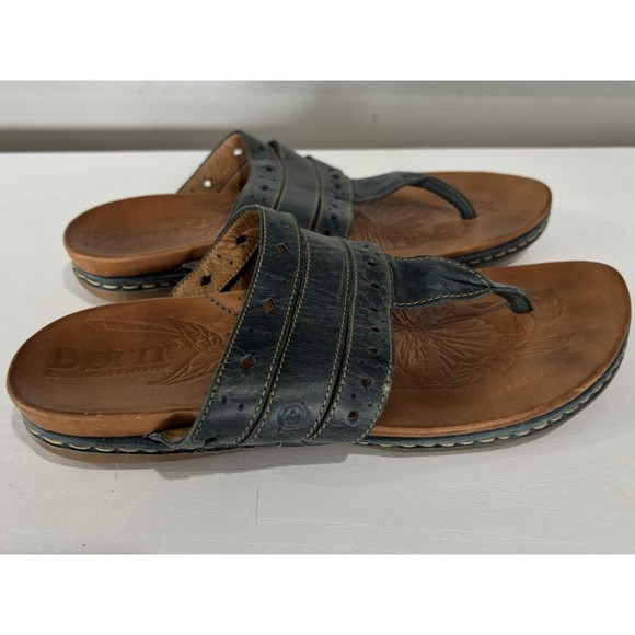 Born Women T strap Leather Sandals Flats shoes sz 7 - Picture 1 of 6
